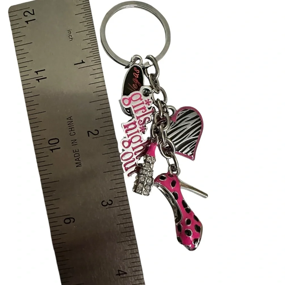Las Vegas Girls Night Out key chain Silver tone Heart/Heel/Lipstick